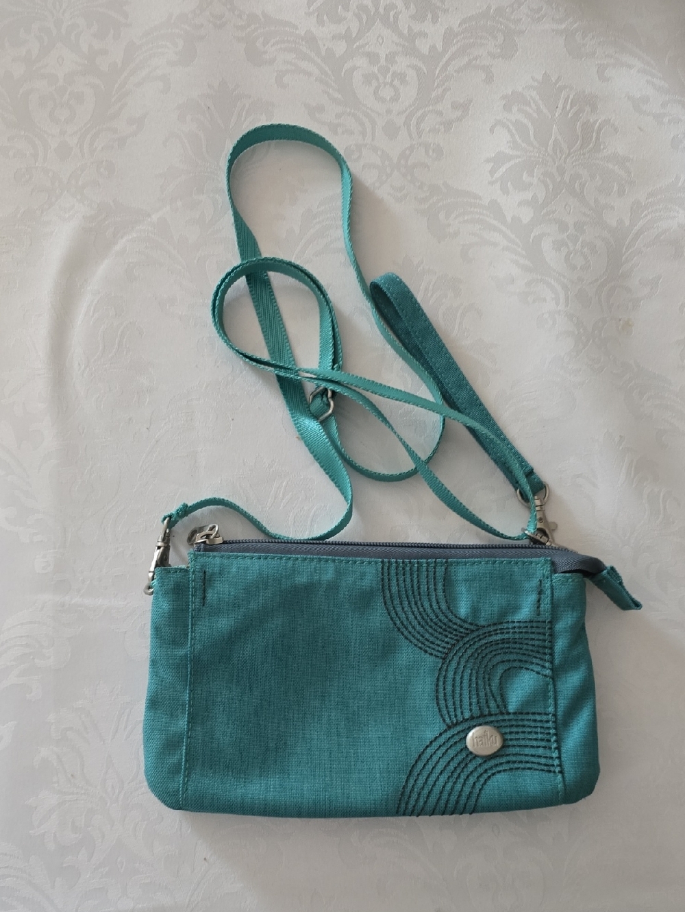Teal Crossbody Bag with Curved Stitch Detail